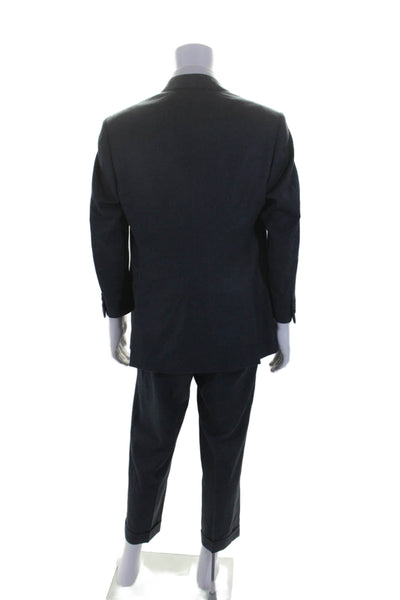 Pal Zileri Mens Two Button Notched Lapel Pleated Suit Blue Wool Size IT 52