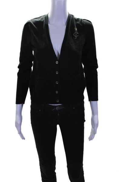 Juicy Couture Womens Cotton Black V-Neck Long Sleeve Cardigan Sweater Top Size S