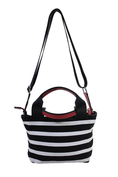 Karl Lagerfeld Womens Black Striped Zip Small Top Handle Shoulder Bag Handbag