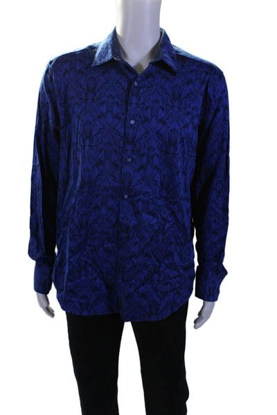 Robert Graham Mens Cotton Baroque Print Buttoned-Up Long Sleeve Top Blue Size XL