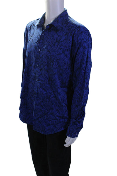 Robert Graham Mens Cotton Baroque Print Buttoned-Up Long Sleeve Top Blue Size XL