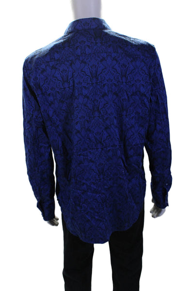 Robert Graham Mens Cotton Baroque Print Buttoned-Up Long Sleeve Top Blue Size XL