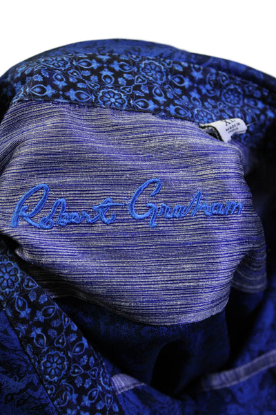 Robert Graham Mens Cotton Baroque Print Buttoned-Up Long Sleeve Top Blue Size XL