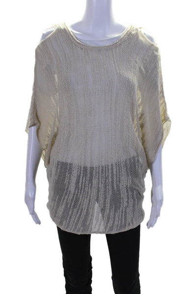 Millau Womens Cold Shoulder Short Sleeves Sweater Beige Cotton Size Small