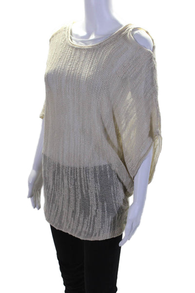 Millau Womens Cold Shoulder Short Sleeves Sweater Beige Cotton Size Small