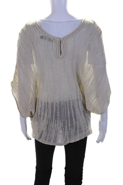 Millau Womens Cold Shoulder Short Sleeves Sweater Beige Cotton Size Small