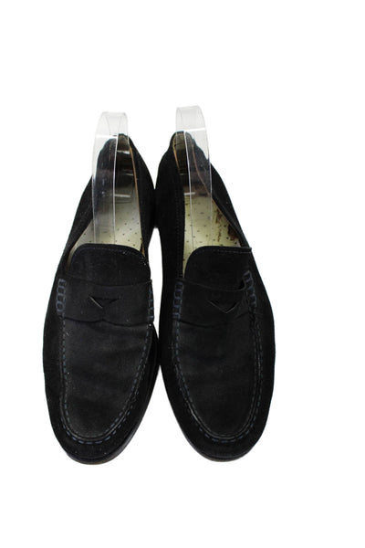 Tods Mens Suede Slide On Low Heel Round Toe Dress Loafers Black Size 7.5