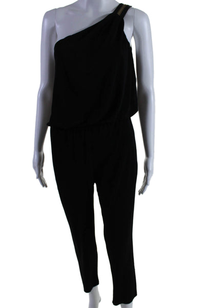 Rachel Zoe Womens Zipped Textured Ruched One Shoulder Jumpsuit Black Size 2