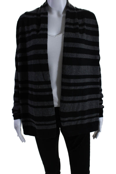 Theory Womens Cashmere Stripe Print Open Front Long Sleeve Cardigan Black Size S