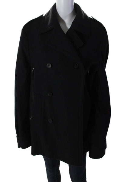 Paul & Shark Men's Collared Long Sleeves Double Breasted Coat Black Size L