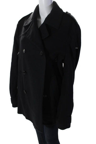 Paul & Shark Men's Collared Long Sleeves Double Breasted Coat Black Size L