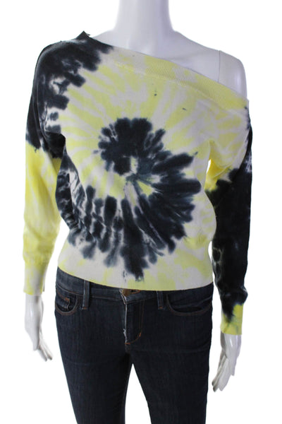 Central Park West Womens Cotton Blend Tie Dye Print Sweater Top Yellow Size XS