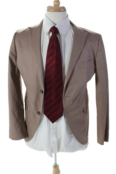 Uniqlo Mens Cotton Peak Collar Three Pocket Two Button Suit Jacket Beige Size M