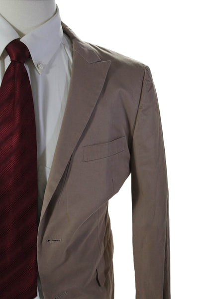 Uniqlo Mens Cotton Peak Collar Three Pocket Two Button Suit Jacket Beige Size M