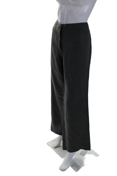 Eileen Fisher Womens Zipper Fly High Rise Straight Leg Linen Pants Gray Size 10