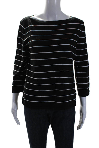 Lauren Ralph Lauren Womens Cotton Striped Print Long Sleeve Top Black Size L