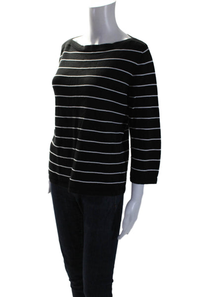 Lauren Ralph Lauren Womens Cotton Striped Print Long Sleeve Top Black Size L