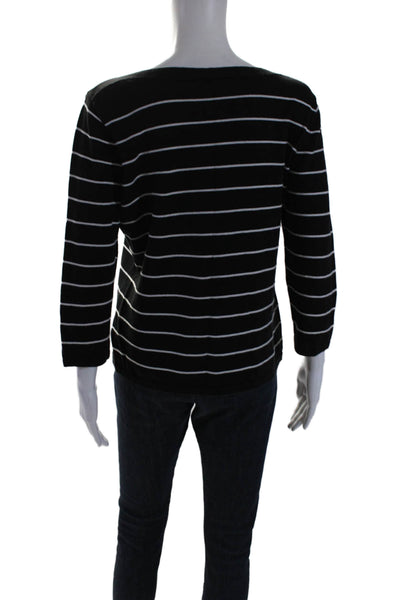 Lauren Ralph Lauren Womens Cotton Striped Print Long Sleeve Top Black Size L