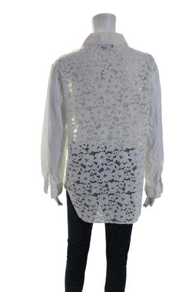 DKNY Womens Cotton Back Battenberg Floral Lace Patchwork Button-Up White Size M