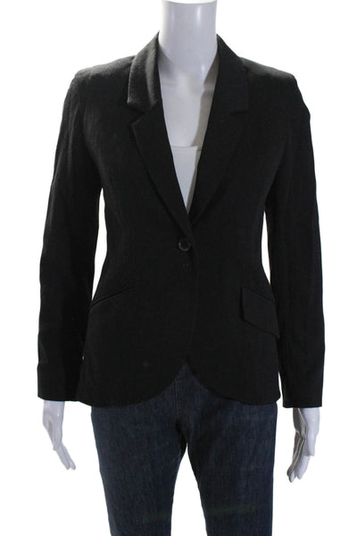 Vince Womens Notched Lapel Long Sleeve One Button Blazer Jacket Black Size 2