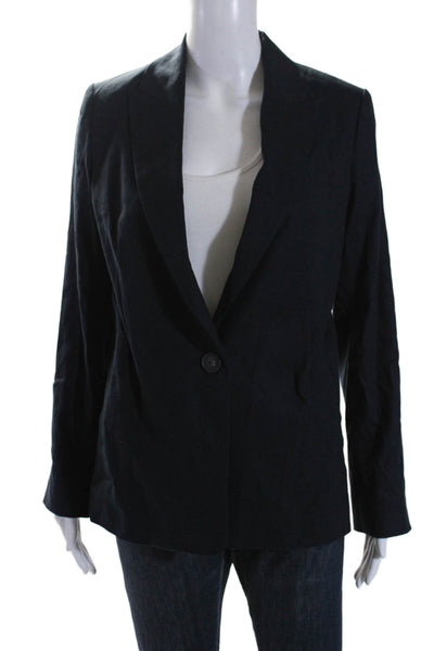 Vince Womens Peaked Lapel Long Sleeve One Button Blazer Midnight Blue Size 4