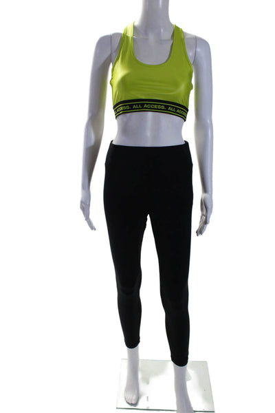 All Access Womens Pull On Leggings Sports Bra Set Black Neon Green Size Medium