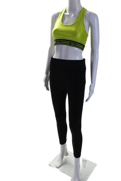 All Access Womens Pull On Leggings Sports Bra Set Black Neon Green Size Medium