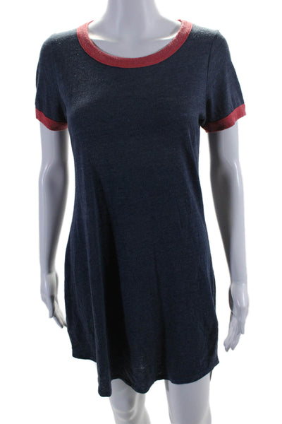 Chaser Womens Short Sleeves Shirt Dress Navy Blue Red Cotton Size Small