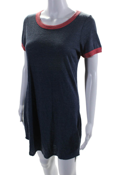 Chaser Womens Short Sleeves Shirt Dress Navy Blue Red Cotton Size Small