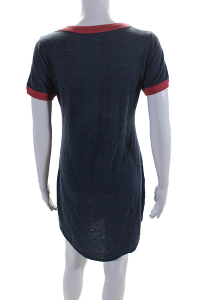 Chaser Womens Short Sleeves Shirt Dress Navy Blue Red Cotton Size Small