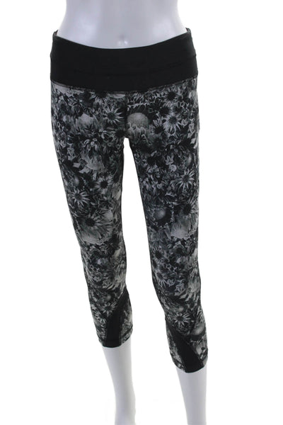 Lululemon Womens Floral Print Mid Rise Pull On Leggings Black White Size 4