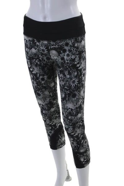 Lululemon Womens Floral Print Mid Rise Pull On Leggings Black White Size 4