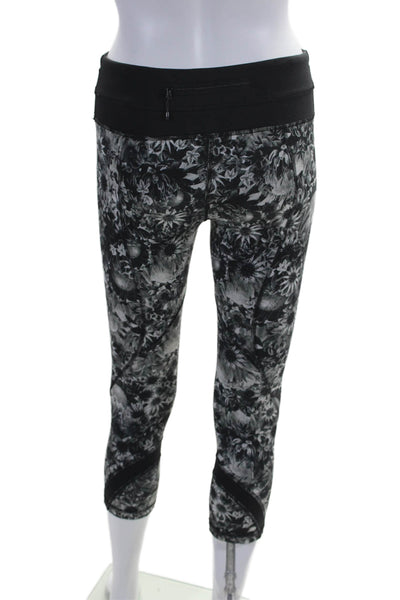 Lululemon Womens Floral Print Mid Rise Pull On Leggings Black White Size 4