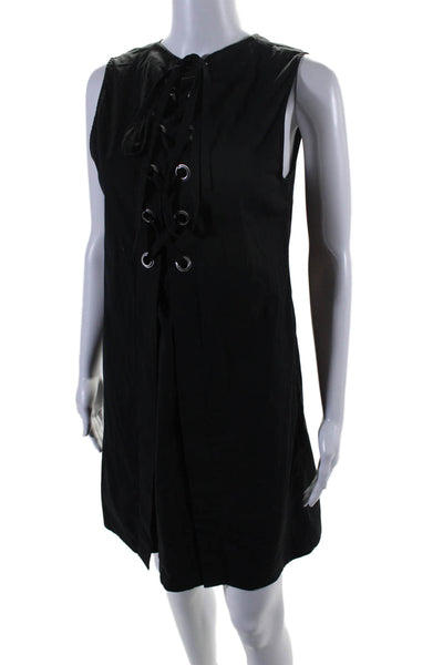 Theory Womens Lace Up Back Sleeveless Keshelle Dress Black Cotton Size 4