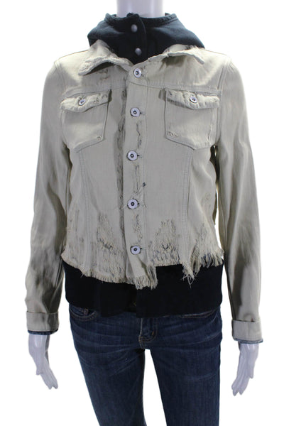 Free People Womens Denim Button Down Hooded Jacket White Size Extra Small