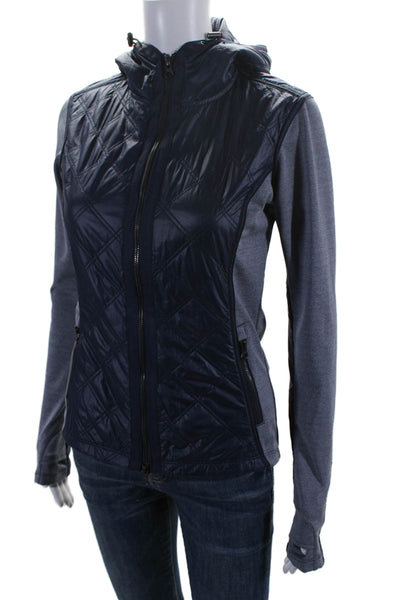 Athleta Womens Quilted Texture Hooded Jacket Navy Blue Size Extra Extra Small