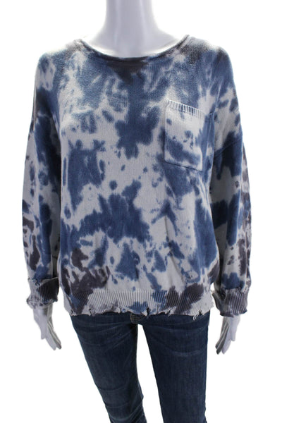 six/fifty Womens Tie Dye Print Pullover Sweater White Blue Cotton Size Small