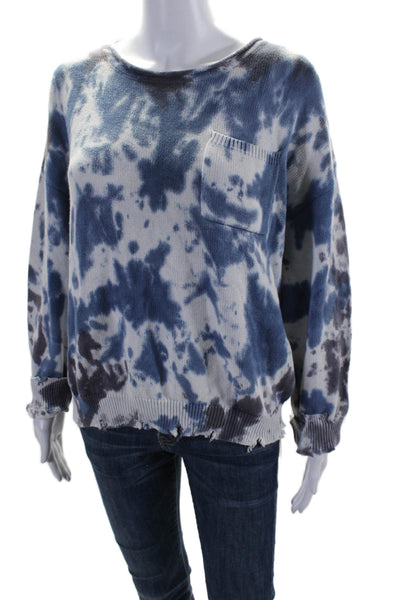 six/fifty Womens Tie Dye Print Pullover Sweater White Blue Cotton Size Small