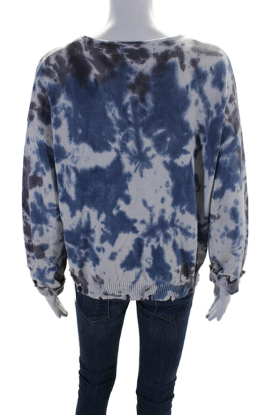 six/fifty Womens Tie Dye Print Pullover Sweater White Blue Cotton Size Small