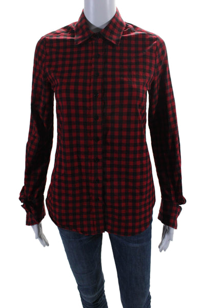 The Shirt Rochelle Behrens Womens Plaid Button Down Shirt Red Black Size Extra S