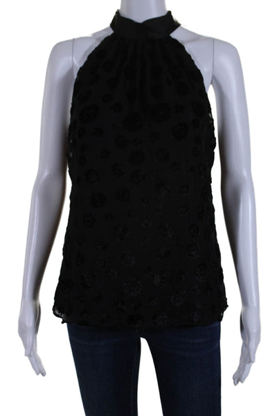 Ramy Brook Womens Sleeveless Floral Neck Tie Blouse Black Size Small