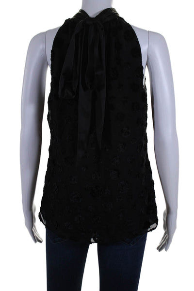 Ramy Brook Womens Sleeveless Floral Neck Tie Blouse Black Size Small