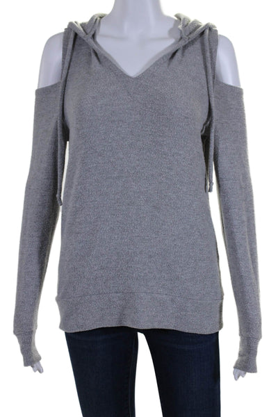 Chaser Womens Long Sleeve Tight Knit Drawstring Hoodie Gray Size XS