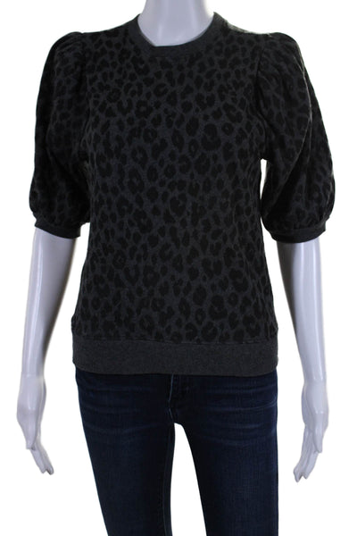 Goldie Womens Puffed Sleeve Animal Print Crew Neck Top Black Size XS