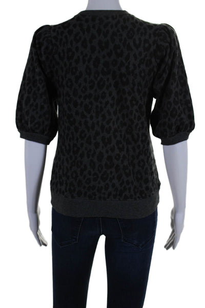 Goldie Womens Puffed Sleeve Animal Print Crew Neck Top Black Size XS