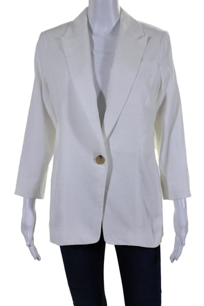 Vince Womens Linen Single Button Long Sleeves Blazer Jacket White Size 8