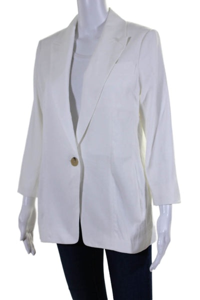 Vince Womens Linen Single Button Long Sleeves Blazer Jacket White Size 8