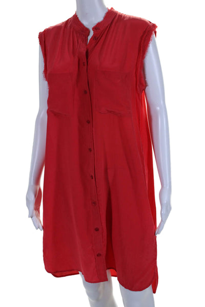 Equipment Femme Womens Sleeveless Button Down Shirt Dress Red Size Medium