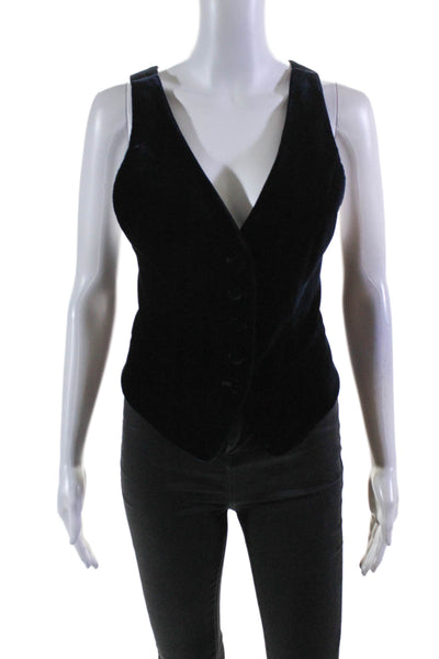 Etro Milano Womens Dark Navy Velvet V-neck Crisscross Back Vest Jacket Size 38