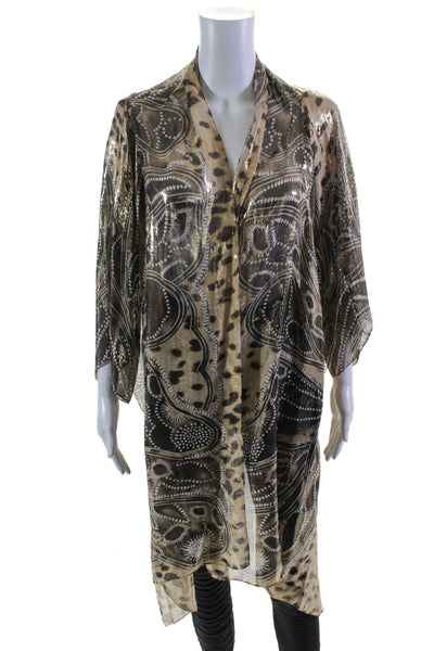 Etro Milano Womens Silk Metallic Brown Paisley Open Front Shawl Size S